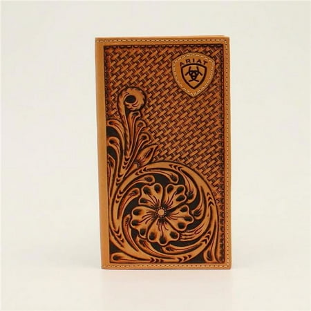 Ariat A3546108 Rodeo Basketweave Embossed Logo Western Wallet for Men, Tan