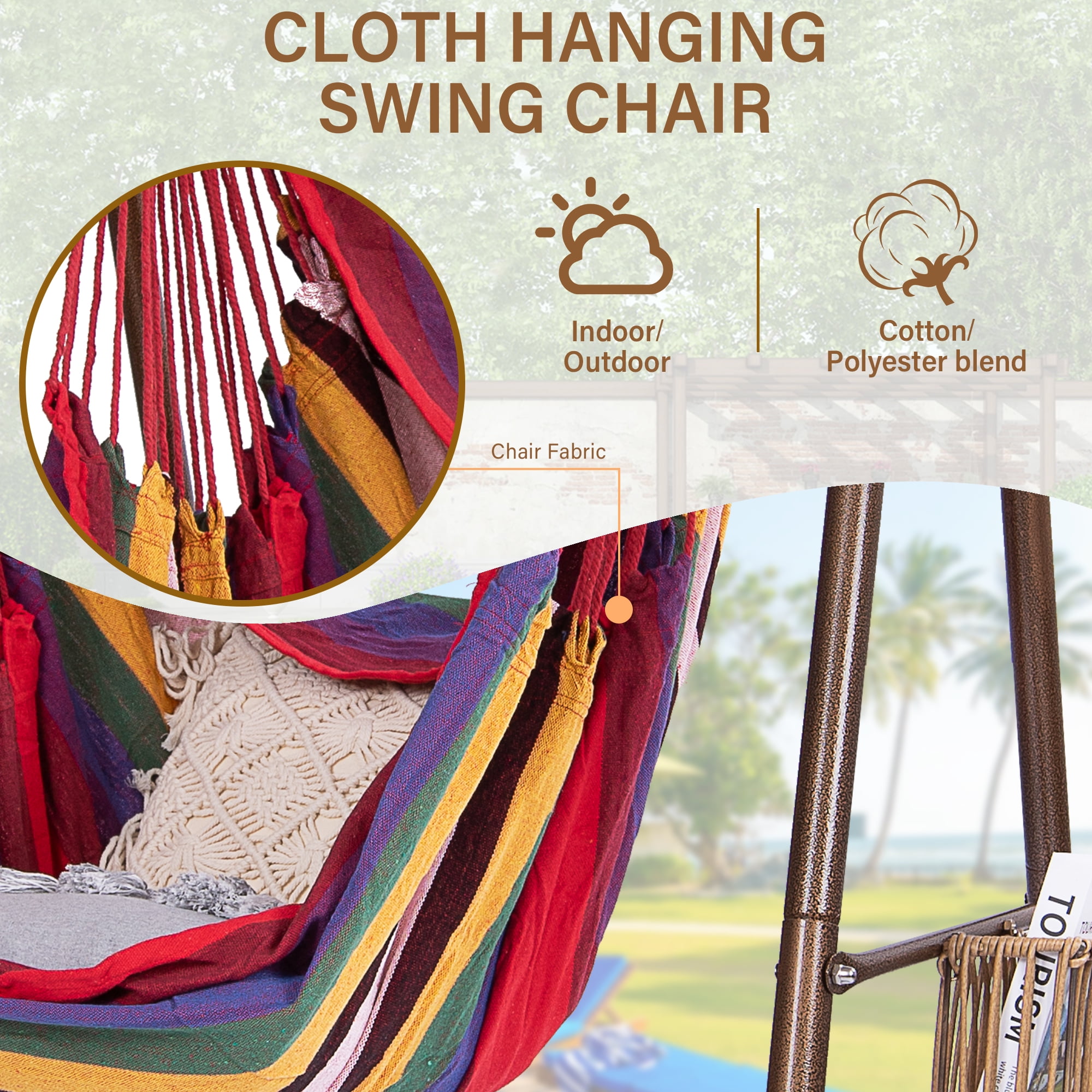 YOXIFOC Durable Hammock Chair with Two Holders, Coffee