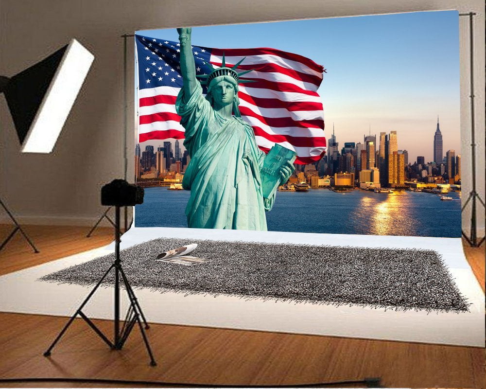 GoEoo 5X7ft Polyester Backdrop The Statue of Liberty in New York American Flag Photography Background LYGE590