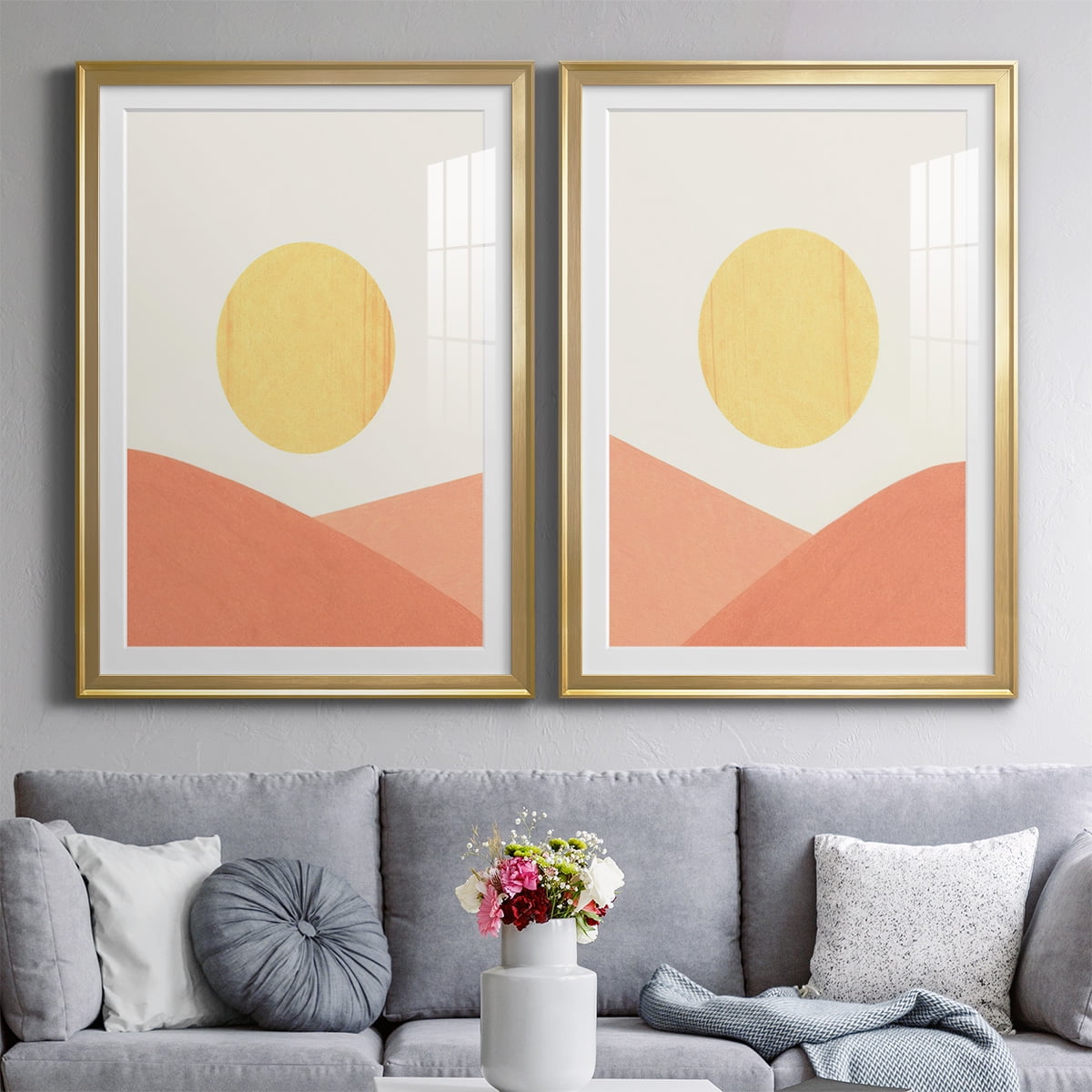 Wexford Home Simple Boho Sun I Premium Framed Print, 30.5" x 42.5" - Ready to Hang, Gold (Set of 2)