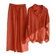 thumbnail image 2 of Harpily Trousers Suit Women Casual Solid Retro Plus Size Cotton Button Shirt High Waist Loose Pocket Long Pant Suit Orange Orange 3XL, 2 of 5