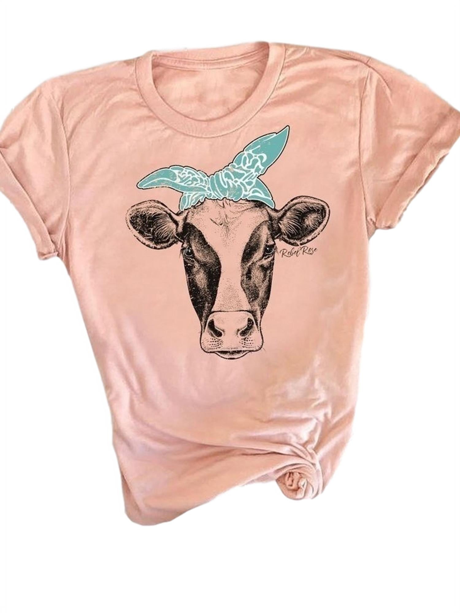 Spring Summer Unisex New Year Cow Animal Love Letter Print O-Neck Short Sleeve Cotton Tops T-Shirt Blouse Pullover 