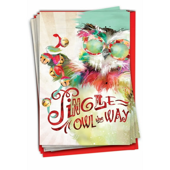Pack of 12 Merry Christmas Greeting Cards (1 Design, 12 Cards) - Sassy Seasonal Animals Owl C8850DXSG-B12x1