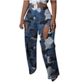 thumbnail image 2 of VOONCAS Women's Blue Camouflage High-Waisted Pants - Wide-Leg with Cut-Out Details, 100% Polyester, Street Style, Size M - Casual for Outings & Street Shots, 2 of 6