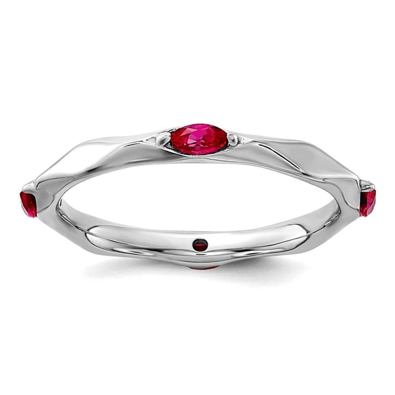 2.5mm 925 Sterling Silver Stackable Rhodium Plated Created Ruby Ring Size 7 Stackable Ring for Women