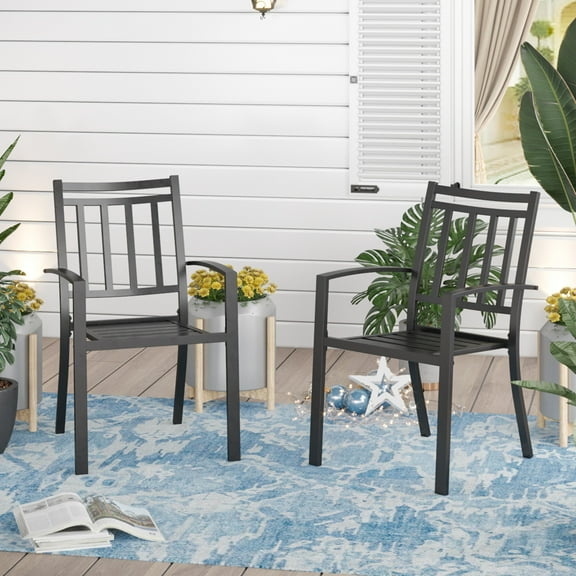 Sophia & William 2PCS Outdoor Patio Dining Chairs Metal Iron Stackable Chair with Armrest, Black