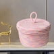 thumbnail image 5 of Cesta redonda de almacenaje con tapa para dormitorio, salón, organizadores, artículos varios, snacks, mascotas. Rosa 18x12cm, 5 of 9