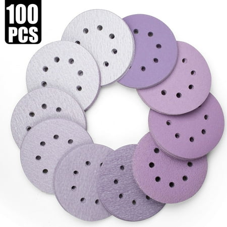 

LotFancy 5 in 8 Holes Sanding Discs 100Pcs 40-800 Grit Sandpaper