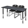 Regency 60 x 30 in. Kee Height Adjustable Classroom Table, Grey & 2 in. Zeng Stack Chairs - Black