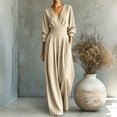 thumbnail image 2 of Drses Women Long Sleeve Wide Leg Jumpsuit for Fall Winter, V Neck Batwing High Waist Waist Pleats Loose Elegant Outfit with Hidden Pockets, Versatile Formal Travel Casual Solid One Piece, 2 of 5
