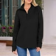 thumbnail image 5 of Brglopf Womens Quarter Zip Sweatshirt Long Sleeve Oversized Sweatshirts Lightweight Fall Athletic Pullover Tops with Thumb Hole Black S, 5 of 9