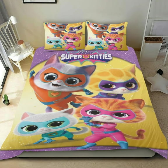 Super Kitties Themed Bed Sheet Set Three Piece Set 53x79 In ches Comfortable And Skin Friendly Unique Design Creating A Star Studded Night Home Decor Gifts For Family Friends fans