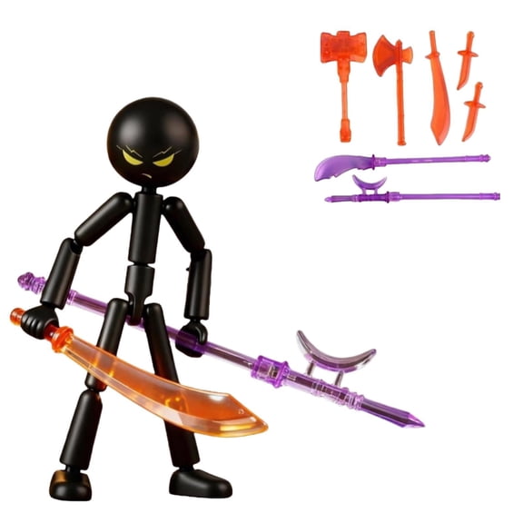 Posable Action Figures - 4.7" Stickman Collectable Action Figures Set with 7 Handheld Item, Stop Motion Stick Man Figure for Collectors, Funny Gift Desk Decor
