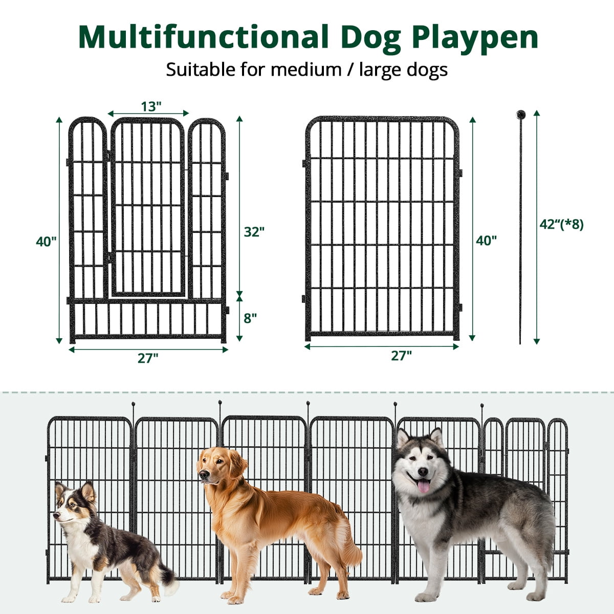 DomiPet Dog Playpen 8 Panels 40Inch Heavy Duty Dog Pen Pet Fence Playpen Indoor Outdoor