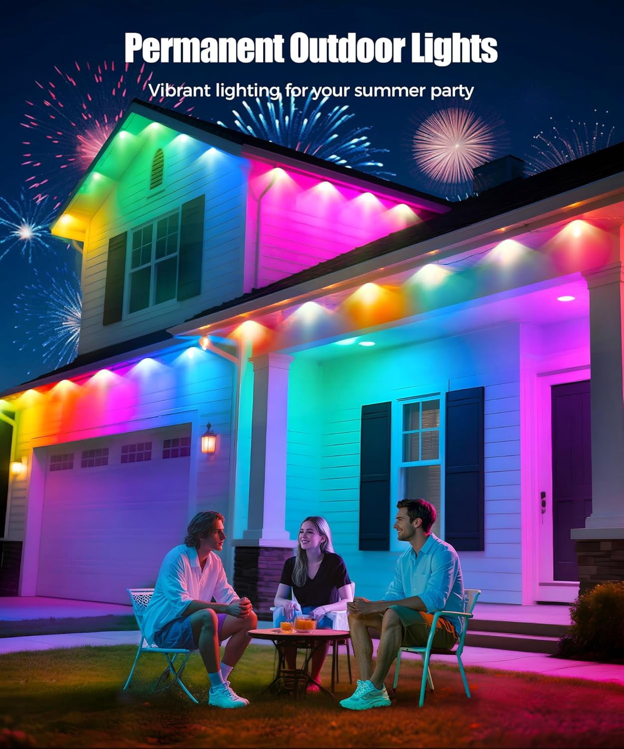 Permanent Outdoor Lights 50ft with 30 LED Lights,Smart RGB+IC Eaves Lights with 75 Scene Modes,IP67 Waterproof for Christmas, Holiday Decor, White
