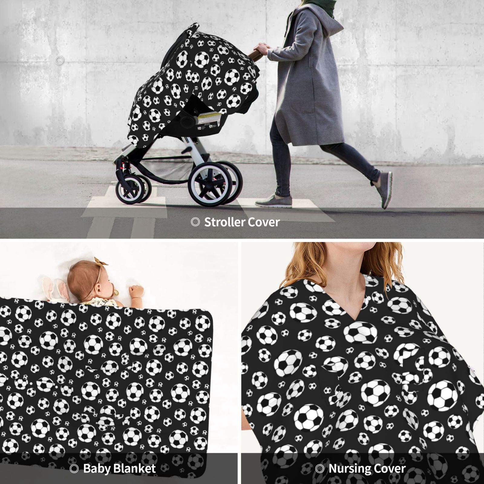 Car Seat Cover Baby - soccer Football black Breathable Infant Car Seat Cover for Baby Carseat, Lightweight Comfort Baby Essentials Must Haves Newborn Stuff for Girl Boy