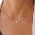 thumbnail image 4 of TURANDOSS Pearl Cross Necklace for Women, 14K Gold Plated Sideway Cross Necklace Dainty Pearl Choker Necklace for Women Trendy, 4 of 6