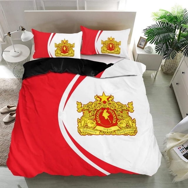 Myanmar Bandera Escudo de Armas Juego de Cama Círculo Rlt7