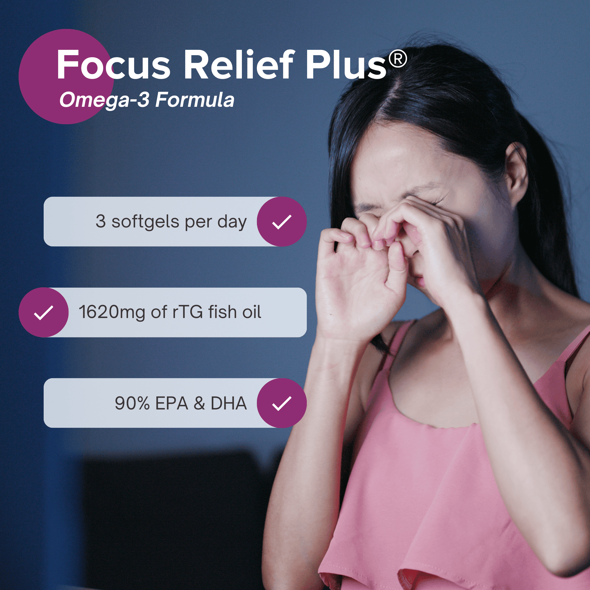 Focus Vitamins Omega-3 Softgel , Supplement for Dry Eyes, 90 Count