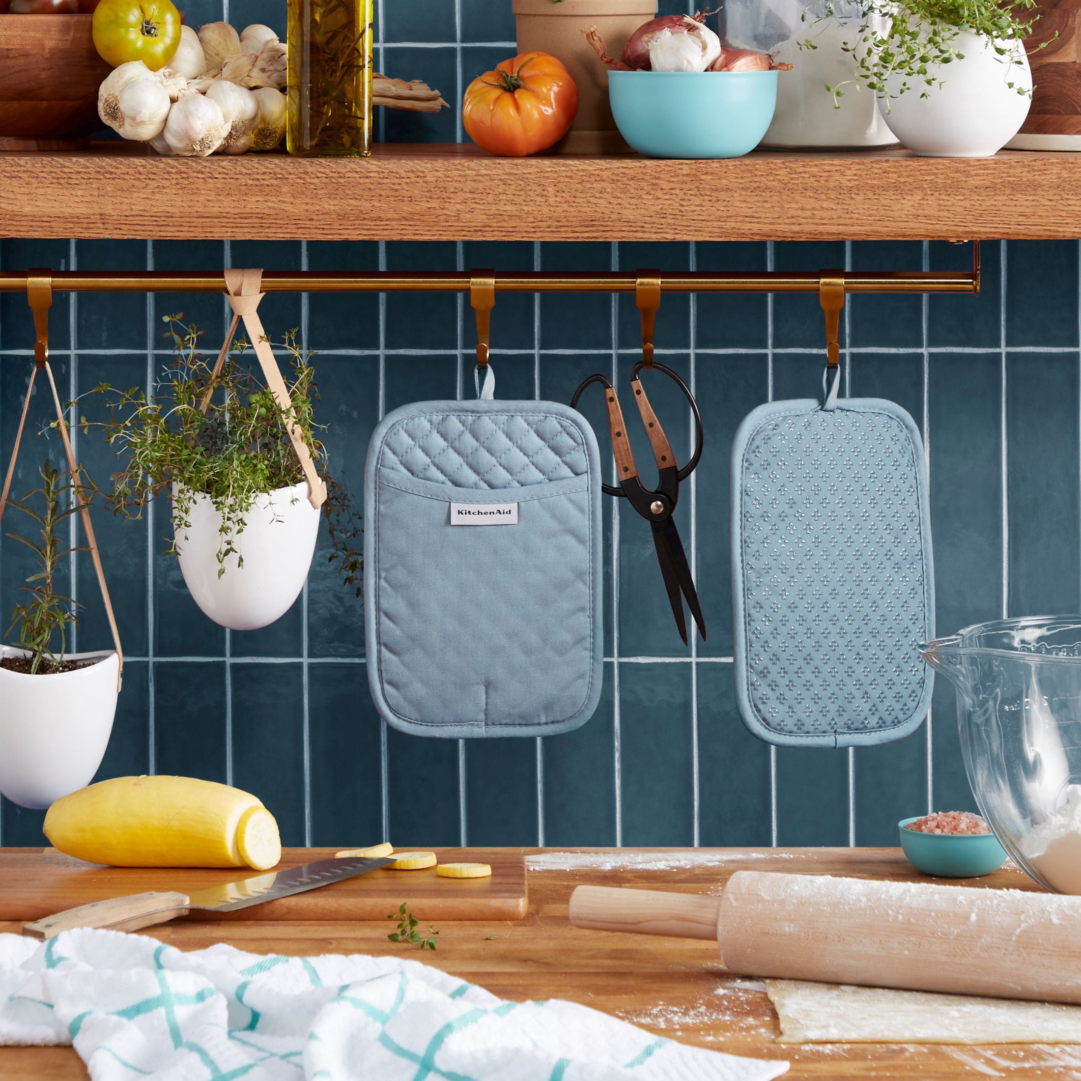KitchenAid Asteroid Pot Holder 2-Pack Set, Fog Blue, 7"x10"