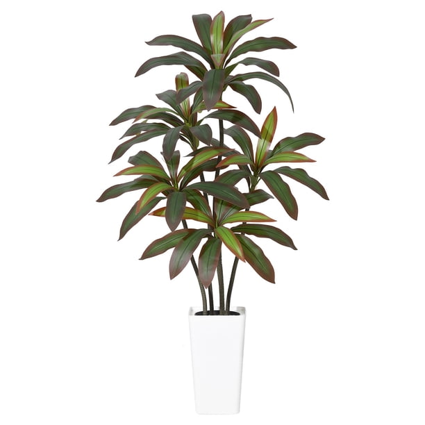 QinaQin Árbol artificial Dracaena de 4, 5 o 6 pies, hojas real touch y troncos multitonales, con maceta blanca alta para decoración interior
