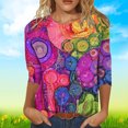 thumbnail image 1 of ICHUANYI Clearance Fashion Woman Round Neck 3/4Sleeve T-Shirt Printing Blouse Tops Sweatshirt(Purple, M) ICHUANYI WER2023081505570, 1 of 4