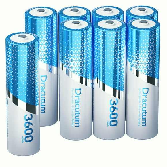 Pilas de litio AA recargables Dracutum 2400 mAh, paquete de 8