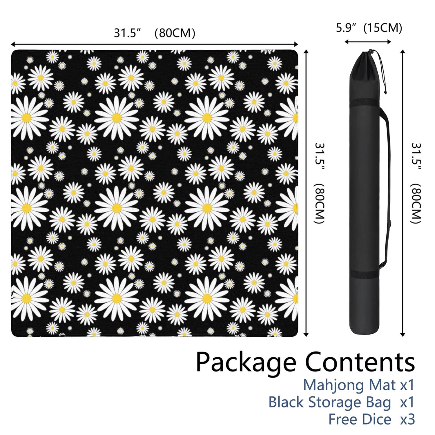 Floral Mahjong Table Surface Mat 31.5x31.5 Inches Rubber Construction Provides Secure Area for Tiles and Game Pieces