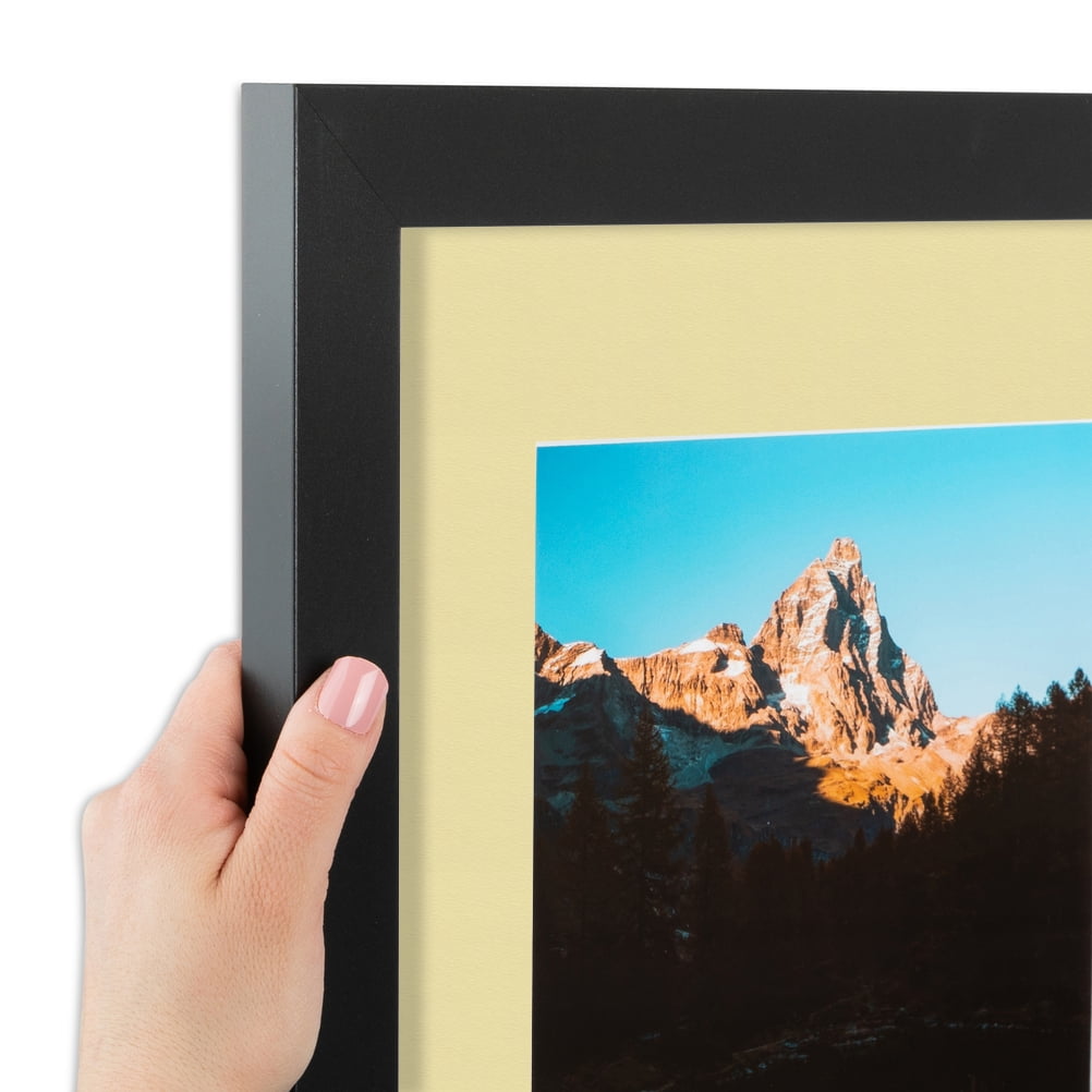 ArtToFrames 16x22 Matted Picture Frame with 12x18 Single Mat Photo Opening Framed in 1.25 Satin Black and 2 Buttercup Mat (FWM-3926-16x22)
