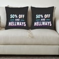 thumbnail image 3 of Set of 2 18x18in Throw Pillow Covers - Bold Neon " 50% OFF AND HELLWAYS " Design Perfect for Couch Bed or Car Decor, 3 of 8