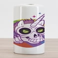 thumbnail image 2 of Cartoon Ceramic Toothbrush Holder, Doodle Style Unicorn Skull with Green Eyes with Rainbow Background Funny, Decorative Versatile Countertop for Bathroom, 4.5" X 2.7", Multicolor, 2 of 4