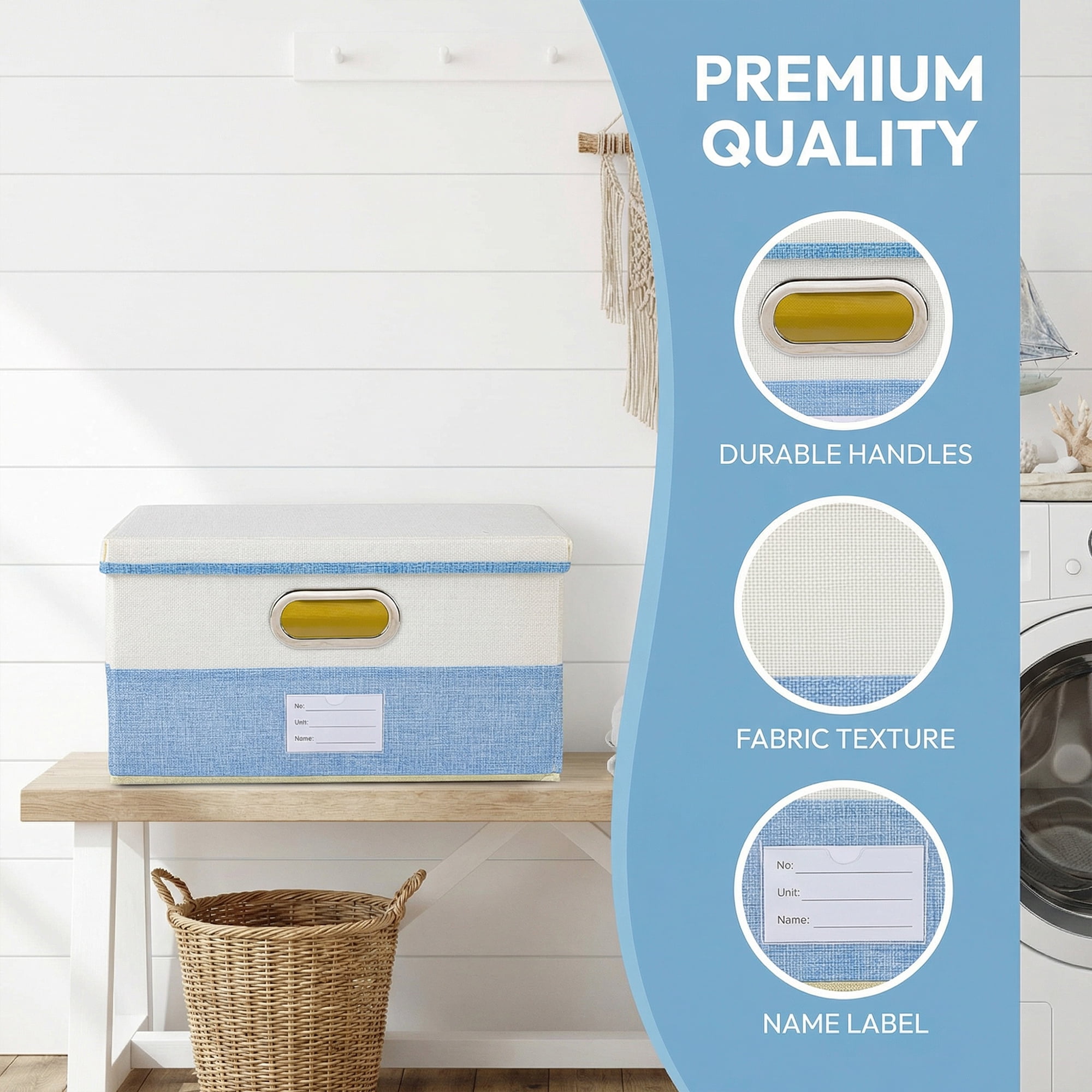 Unique Bargains Fabric Storage Bin with Lids Blue 15*9.8*8.3in