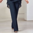 thumbnail image 4 of Morttic Women's Casual Solid Color 2 Piece Set – Batwing Sleeve Double-Layer Hem Top & Wide Leg Pants Office & Vacation Wear Navy Blue，XXL, 4 of 6
