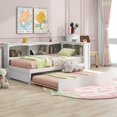thumbnail image 3 of Tcbosik Twin Size Day Bed with Trundle, Sofa Bed with Charging Station, Wood Bed Frame with Open Shelves for Small Space, No Box Spring Needed, White, 3 of 11