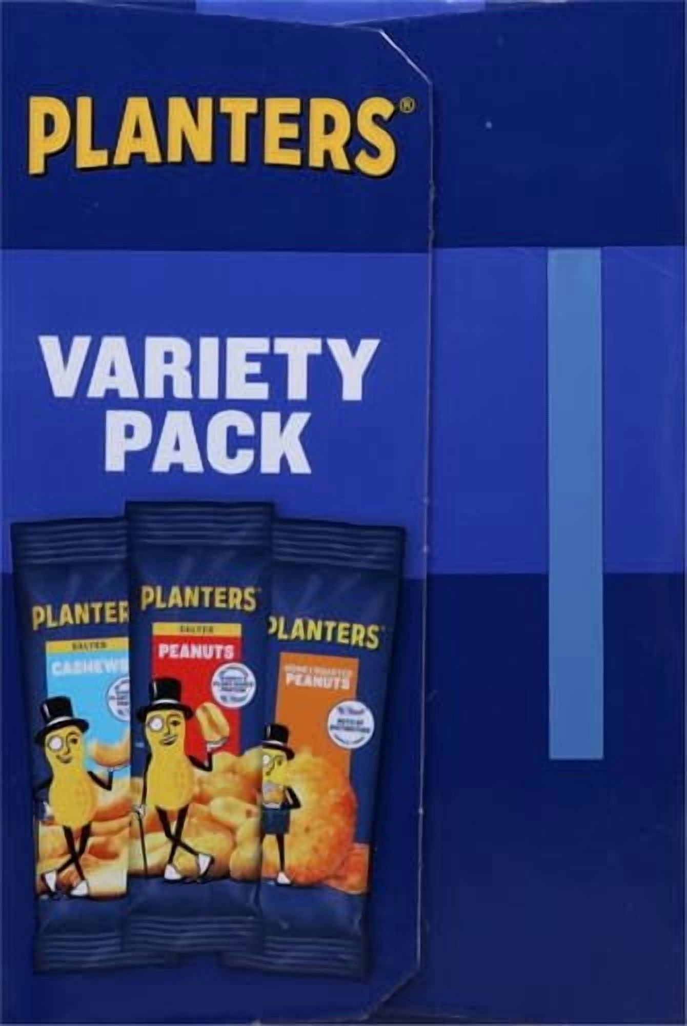 PLANTERS Variety Packs (Salted Cashews, Salted Peanuts & Honey Roasted Peanuts), 24 Packs - Individual Bags of On-the-Go Nut Snacks - No Cholesterol or Trans Fats - Source of Fiber and Healthy Fats