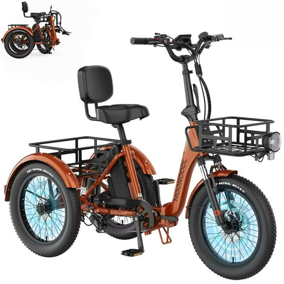 MOONCOOL Foldable Electric Tricycle for Adults, 500W(Peak 1000W) Motor 48V 20Ah Battery, 20" Fat Tire Three Wheel Electric Bicycle