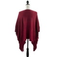 thumbnail image 4 of Styles I Love Womens Knit Two Tone Batwing Fringe Poncho Cardigan Pullover Cozy Sweater Wrap Jacket (Red), 4 of 6