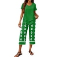 thumbnail image 3 of Capri Sets Women 2 Piece Outfits Casual Wide Leg Crop Pants and Top Matching Set Summer Holidays Beach Clothes, 3 of 4