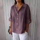 thumbnail image 2 of Blusas para mujer,Blusa de mujer con escote en V, manga 3/4, aspecto de lino, corte holgado, botones, poliéster, ropa informal, sopatenor, 2 of 9