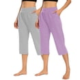 thumbnail image 2 of 2PC Women's Athletic Capris Pants With Pockets and Elastic Waist Casual Solid Color Cropped, 2 of 9