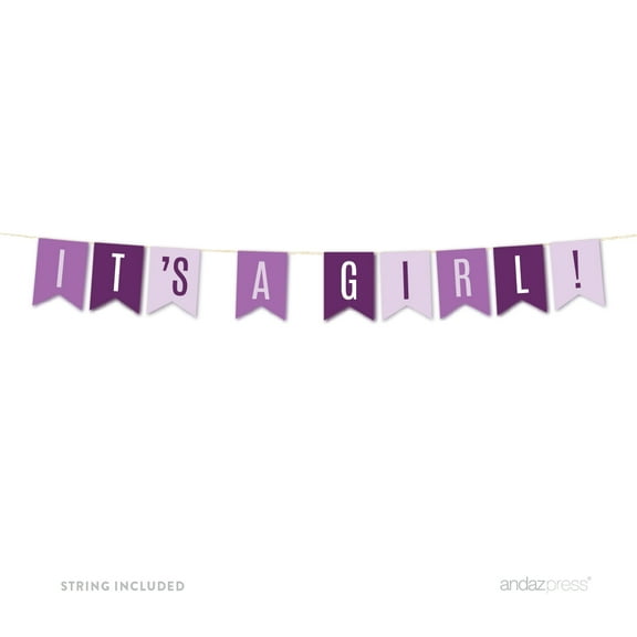 Lavender, Plum, Royal Purple Girl Baby Shower Party, Hanging Pennant Banner, It's a Girl!