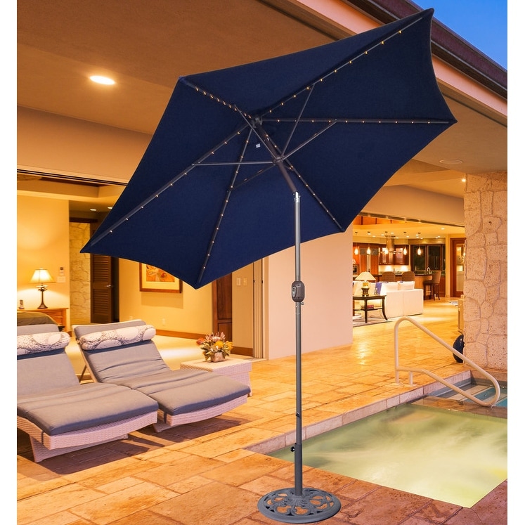 Tropishade 9foot Navy Aluminum Bronze Plugin Lighted Market Umbrella
