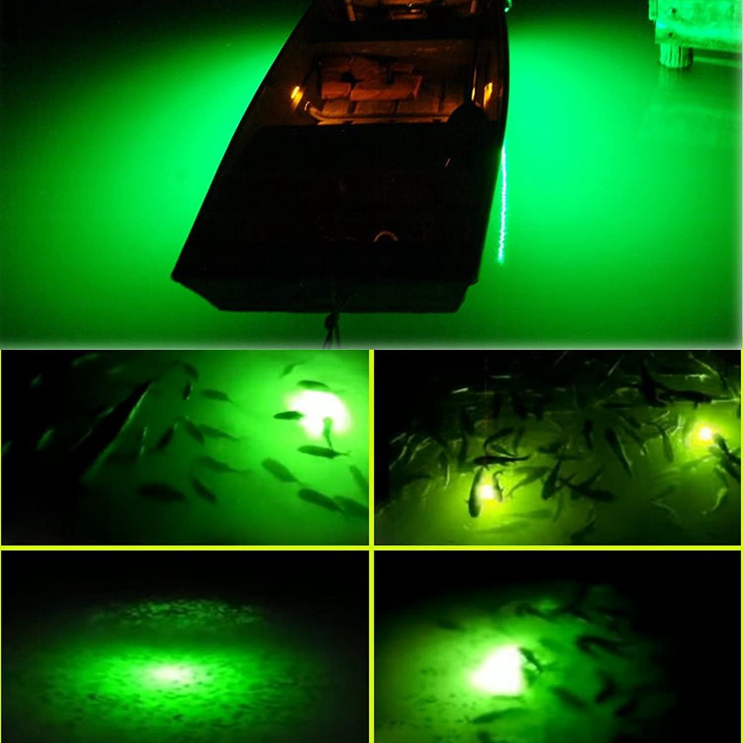 EIMELI LED Submersible Fishing Green Light Underwater Night Finder Crappie Squid Light Lure Bait Boat Shad Shrimp Fish Lamp, Deep Drop Water ice fishing bait 10W 1000lumen 12V/24V AC DC IP68
