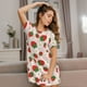 thumbnail image 3 of Fotbe Strawberry Floral Bata de Dormir para Mujer con Estampado, Camisón de Algodón de Manga Corta, Ropa de Dormir Casual, 3 of 6