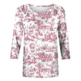 thumbnail image 4 of Pompotops T-shirt Mode Imprimé Ample pour Femmes Manches 3/4 Blouse Col Rond Hauts Décontractés en Solde, 4 of 5