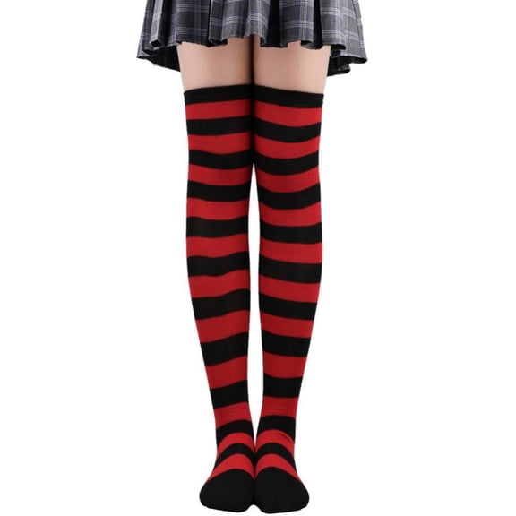 Xinhuaya Womens Girls Over Knee Long Socks Striped Thigh High Sock Halloween Cosplay Stocking