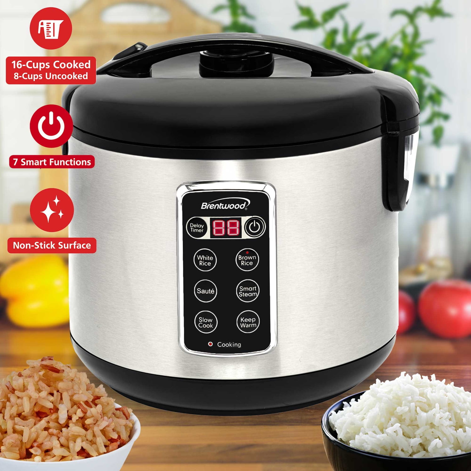 Brentwood 7-Function Electric Smart Multi-Cooker (16 Cup), RC-5116DS