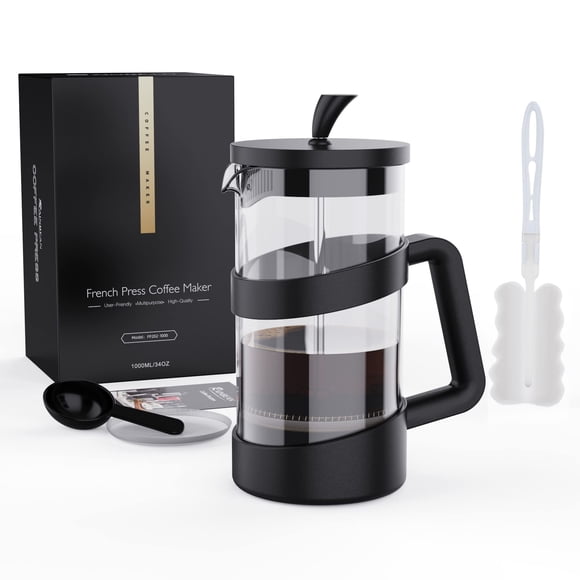 Cafetera French Press RAINBEAN de vidrio grande de 1 litro para viajes