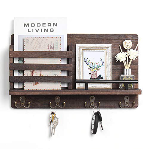 Wooden Mail and Key Holder for Wall Decorative, Rustic Wall Mounted
