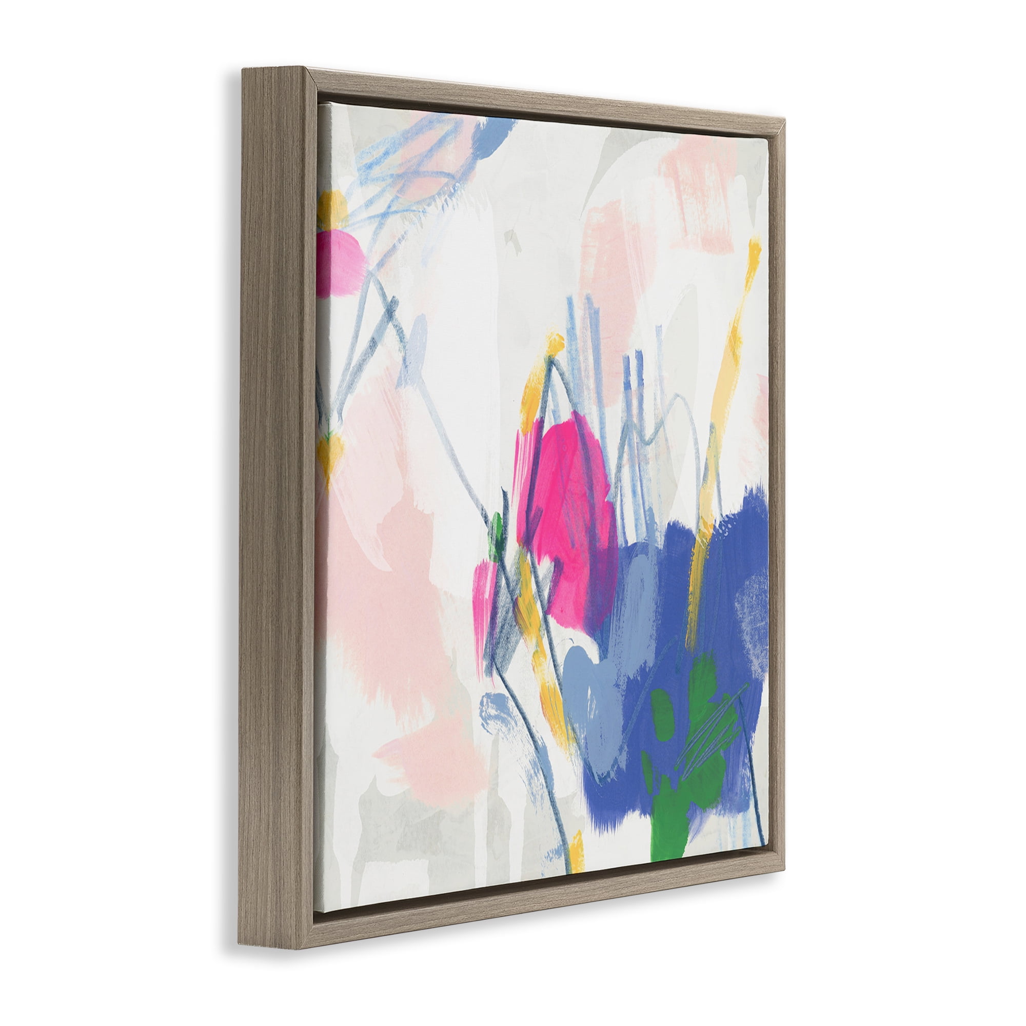 Stupell Industries Blue & Pink Abstract Scribble Abstract Painting Brown Floater Framed Canvas Art Print Wall Art, 18 x 18